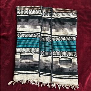 Vintage Traditional Handwoven Mexican Poncho Serape Fringe Vest- Fits Like M